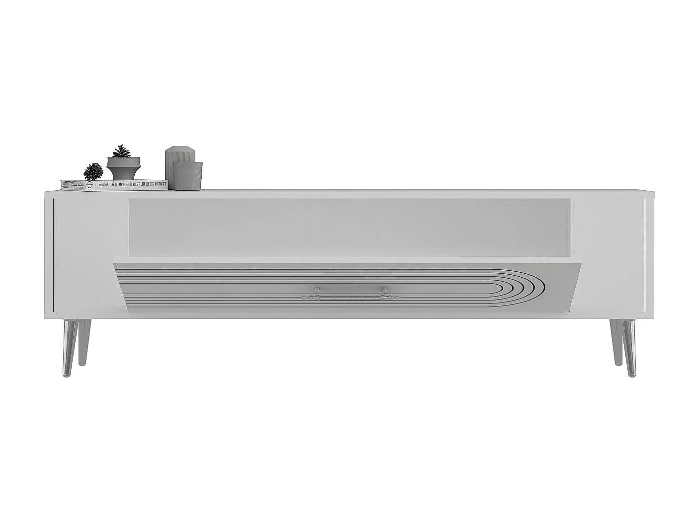 Mobile TV – 120 cm x 48,2 cm x 26,4 cm – Bianco e argento – Pannello truciolare rivestito in melaminico