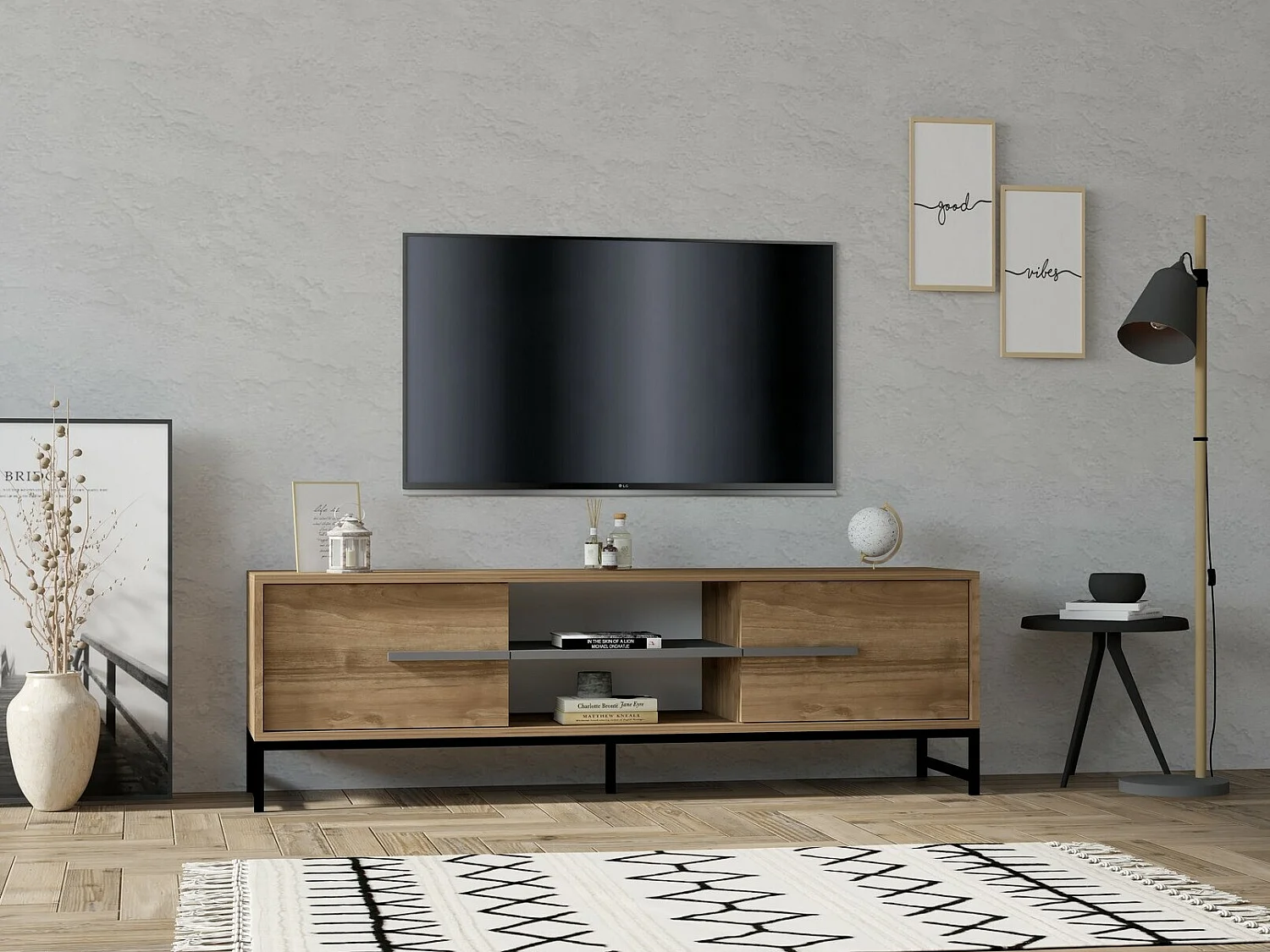 Eleganter TV-Ständer – 160 cm – Walnuss – melaminbeschichtete Spanplatte