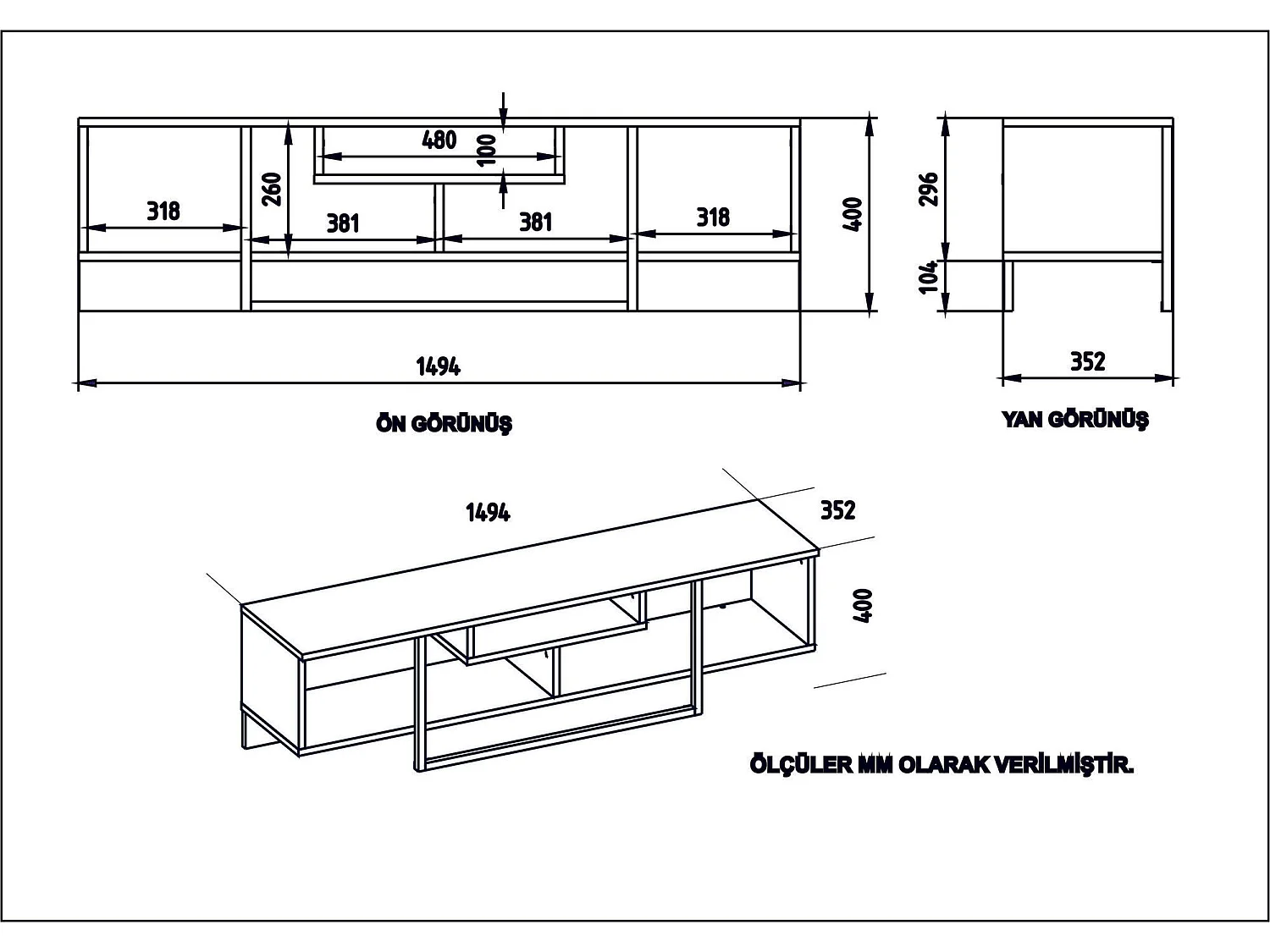 Meuble TV moderne avec fixation murale, 149,4 cm, blanc/noir/chêne | Revêtement 100 % mélaminé, épaisseur 18 mm | Solution de rangement élégante pour votre salon