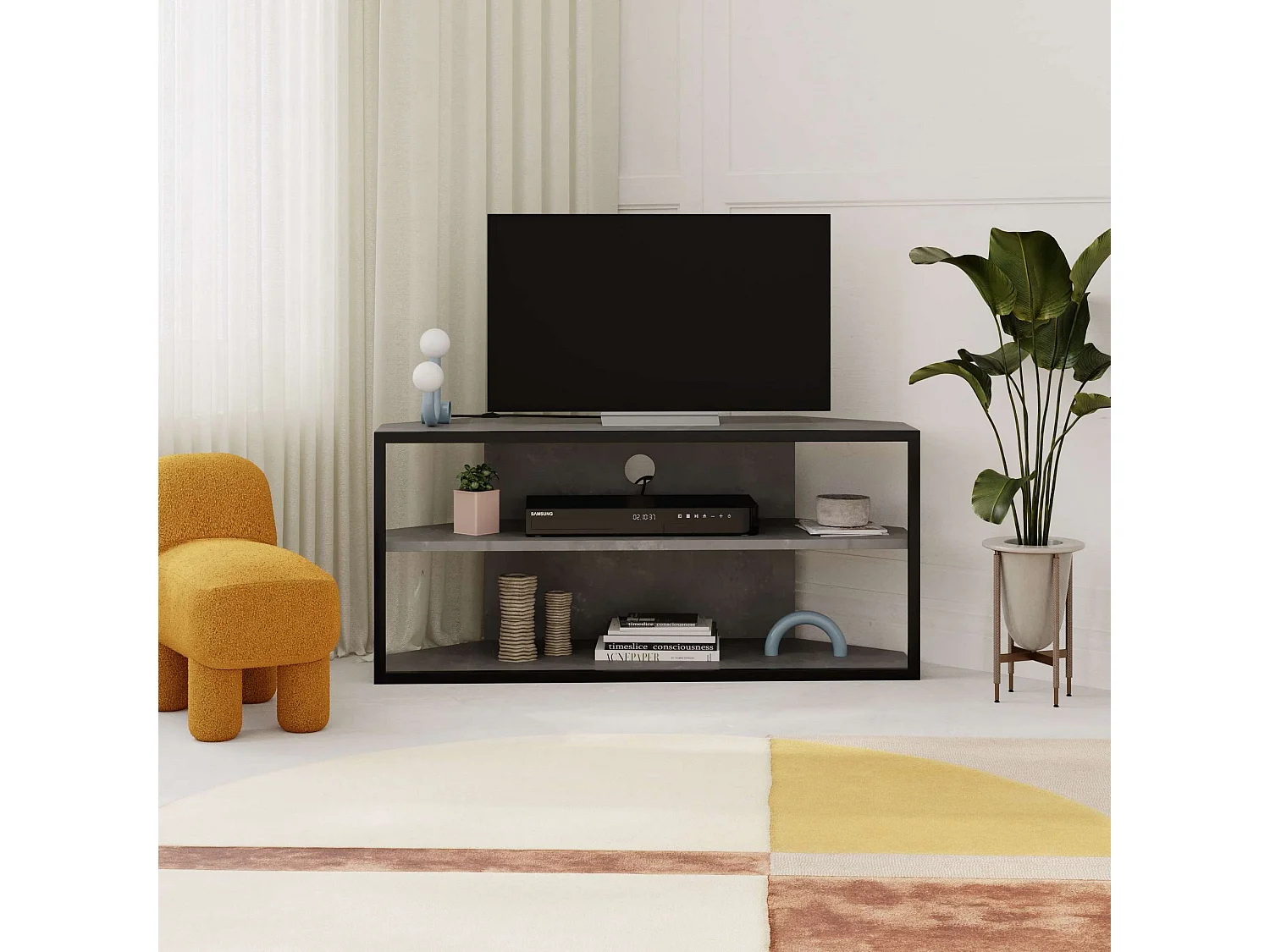 TV-meubel – 98 cm x 45 cm x 37 cm – Retrogrijs – Melamine gecoate spaanplaat