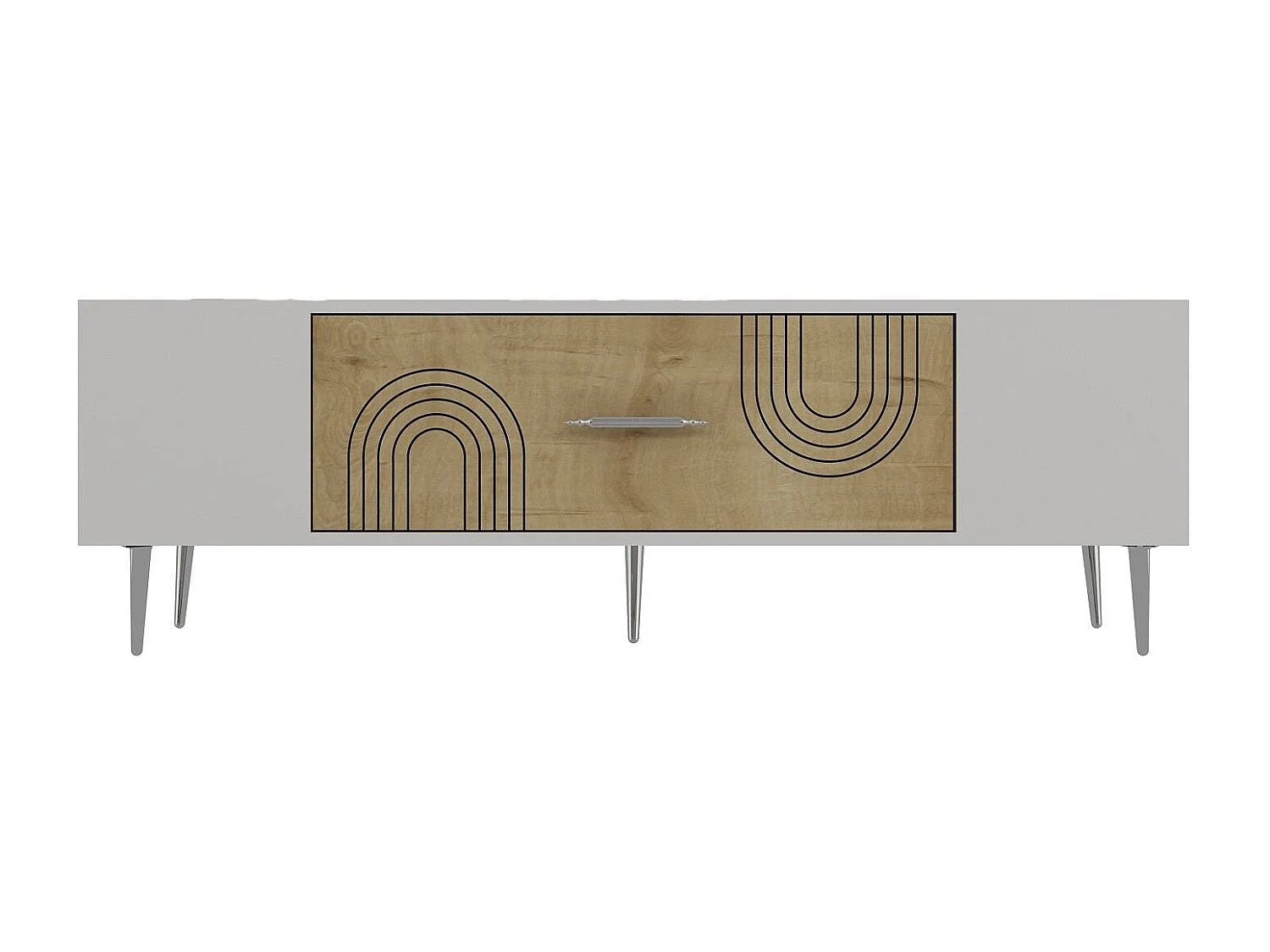 TV-Ständer – 150 cm x 48,2 cm x 29,6 cm – Saphir-Eiche, Weiß, Silber – Melaminbeschichtete Spanplatte