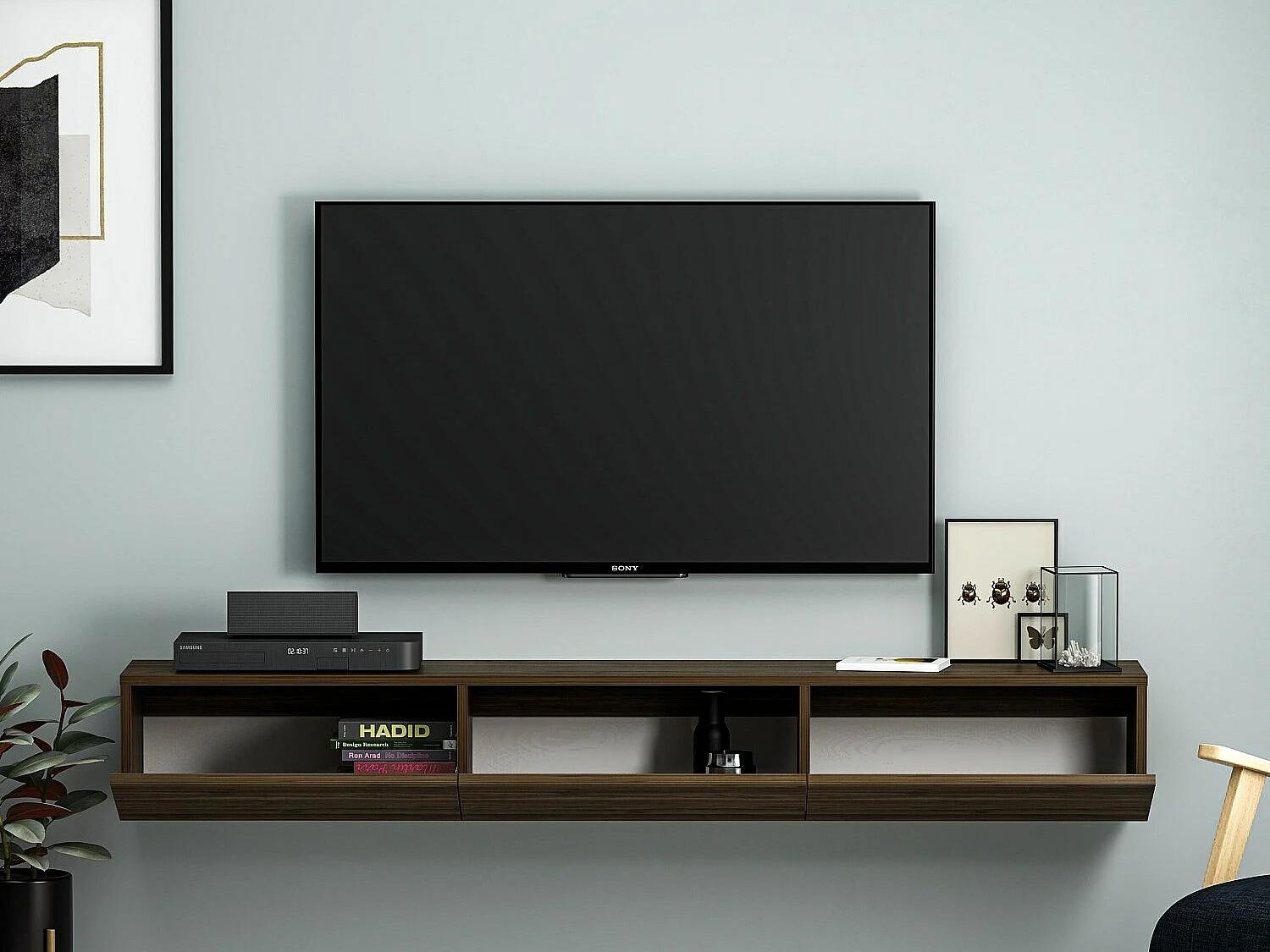 TV-Ständer aus Walnussholz – 180 cm x 26 cm x 31,4 cm – Melamin