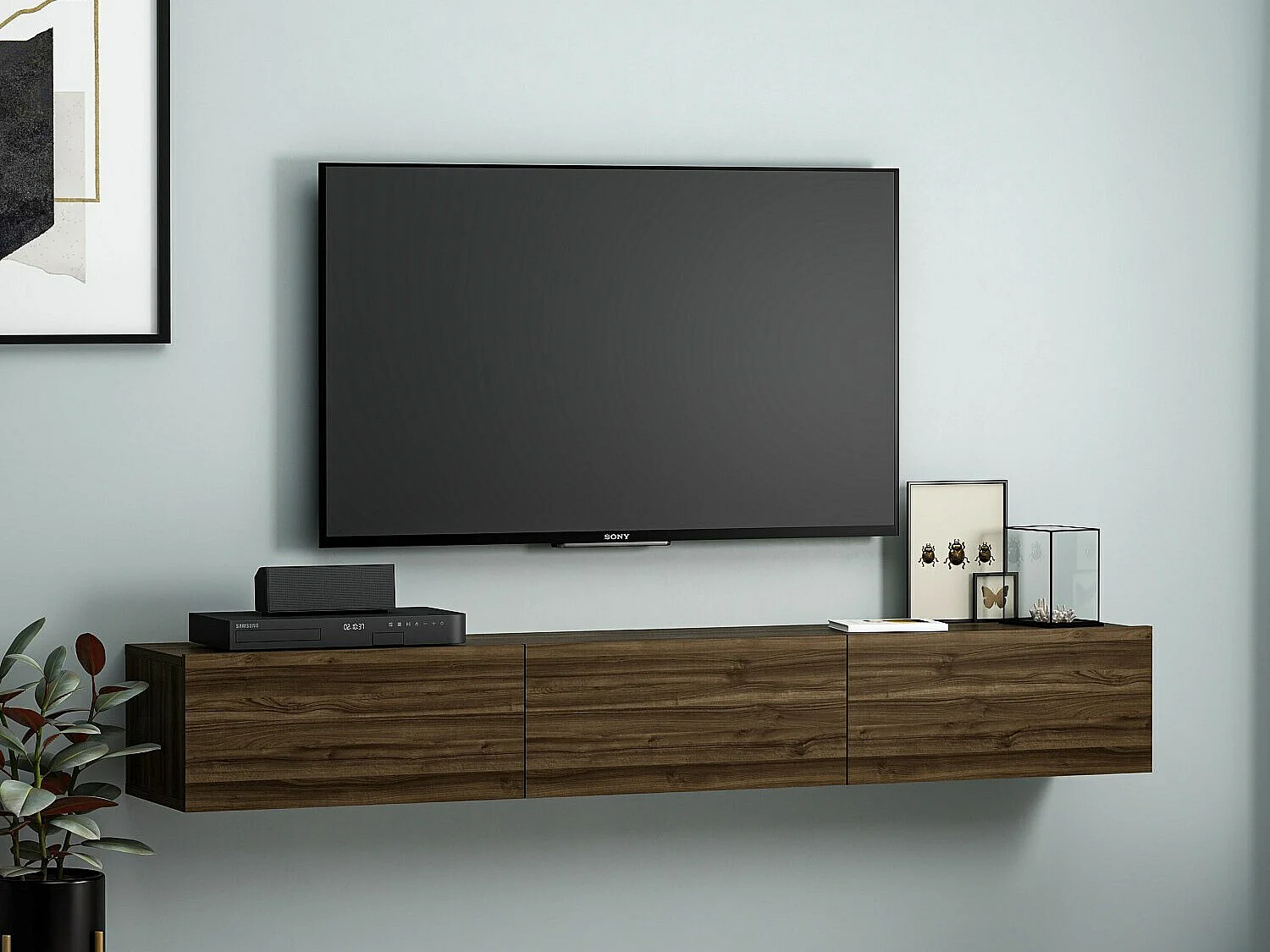 TV-Ständer aus Walnussholz – 180 cm x 26 cm x 31,4 cm – Melamin