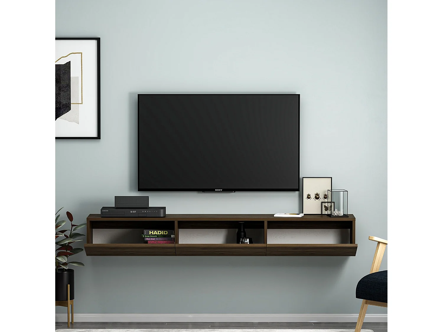 TV-Ständer aus Walnussholz – 180 cm x 26 cm x 31,4 cm – Melamin