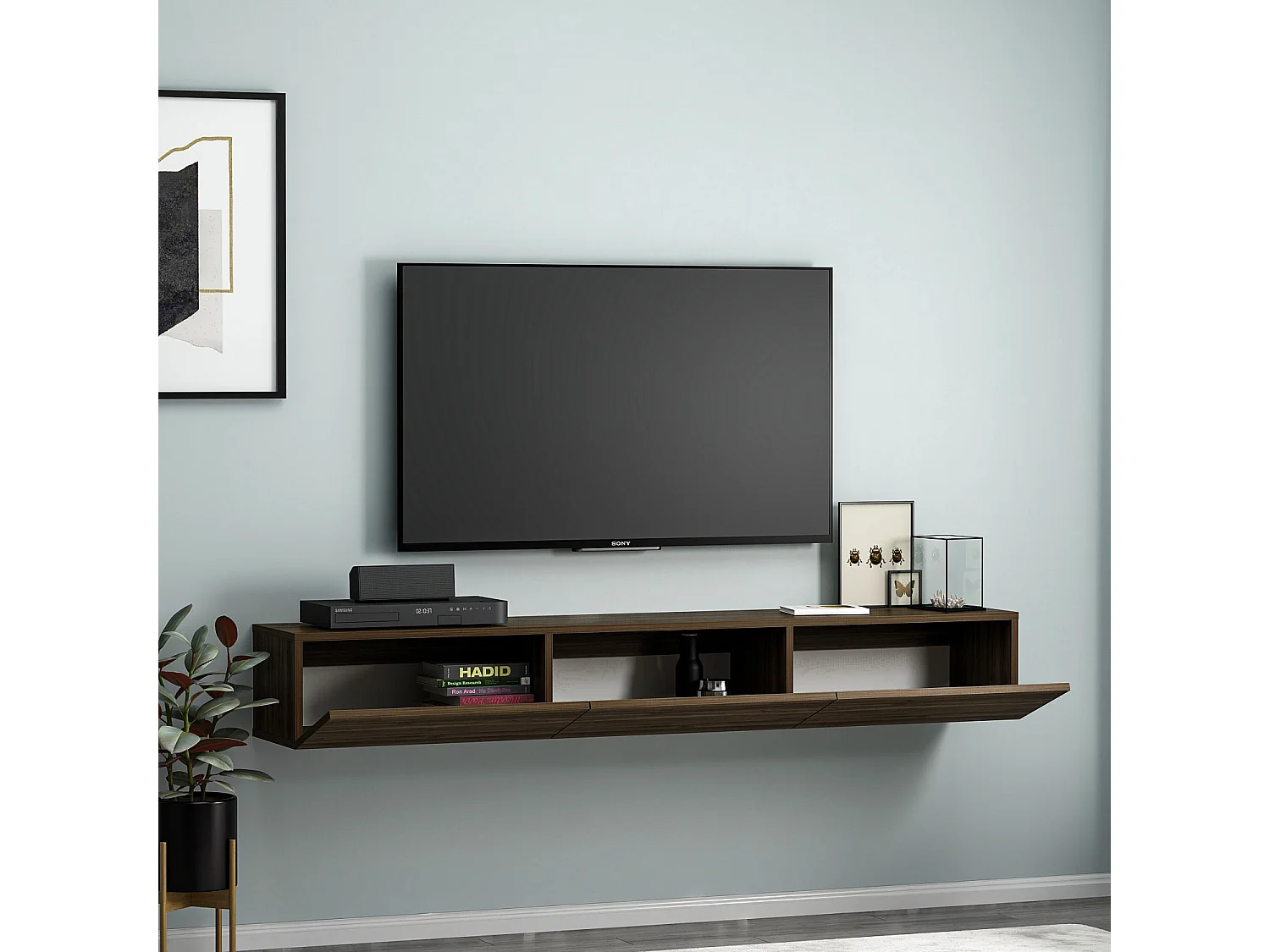 TV-Ständer aus Walnussholz – 180 cm x 26 cm x 31,4 cm – Melamin
