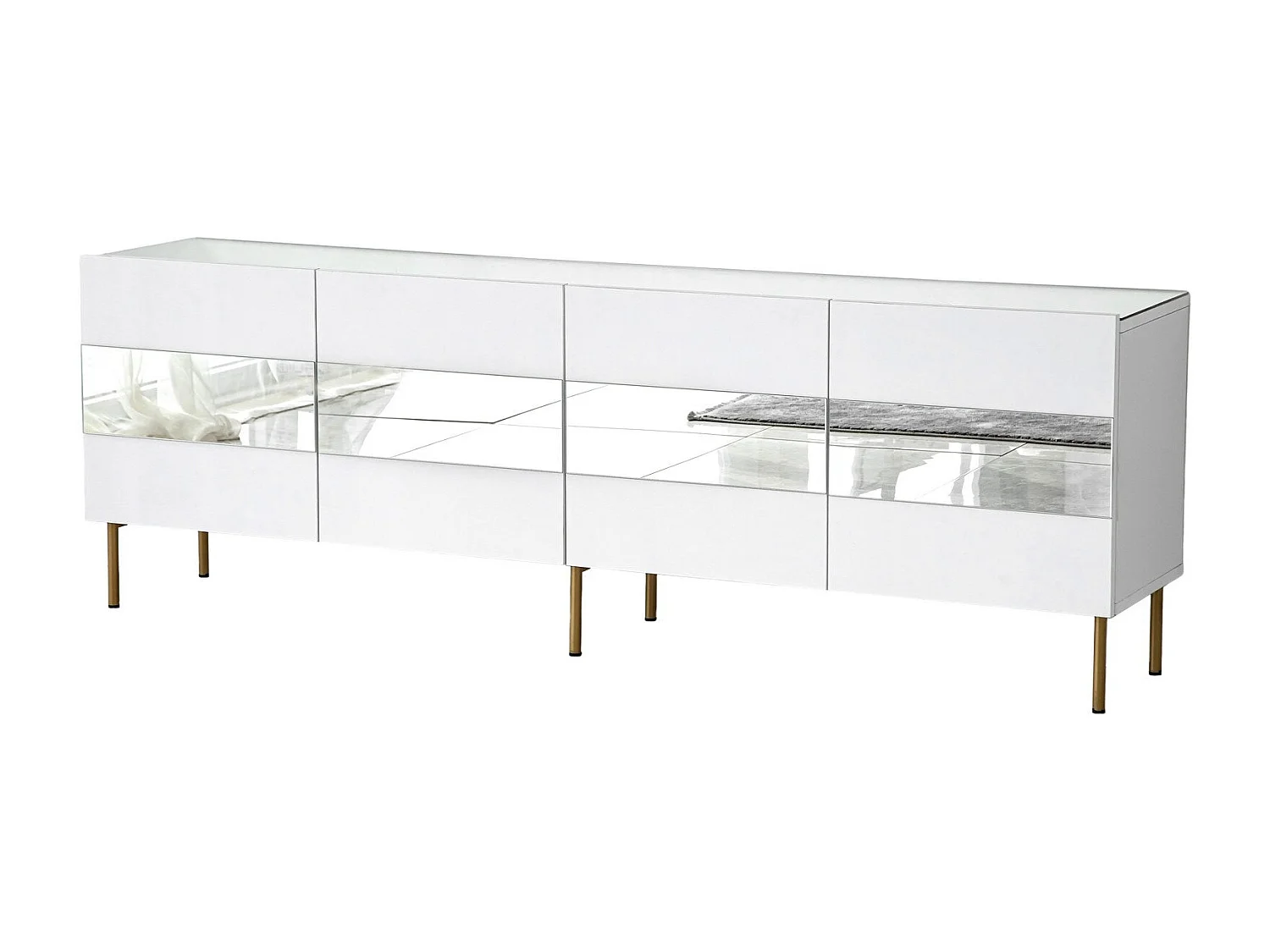 Meuble TV élégant blanc et doré, 180 x 35 x 59 cm | Panneau de particules 100 % mélaminé, épaisseur 18 mm | Élégant et fonctionnel pour un salon moderne