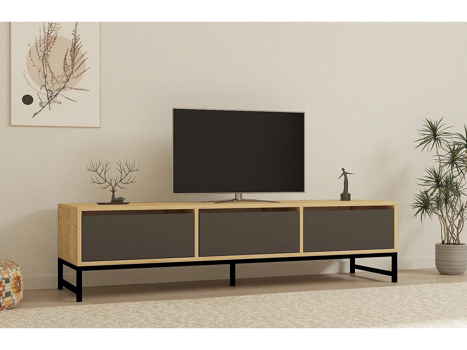 TV-Ständer – 160 cm x 40 cm x 40 cm – Schwarz, Anthrazit und Saphir – Melamin