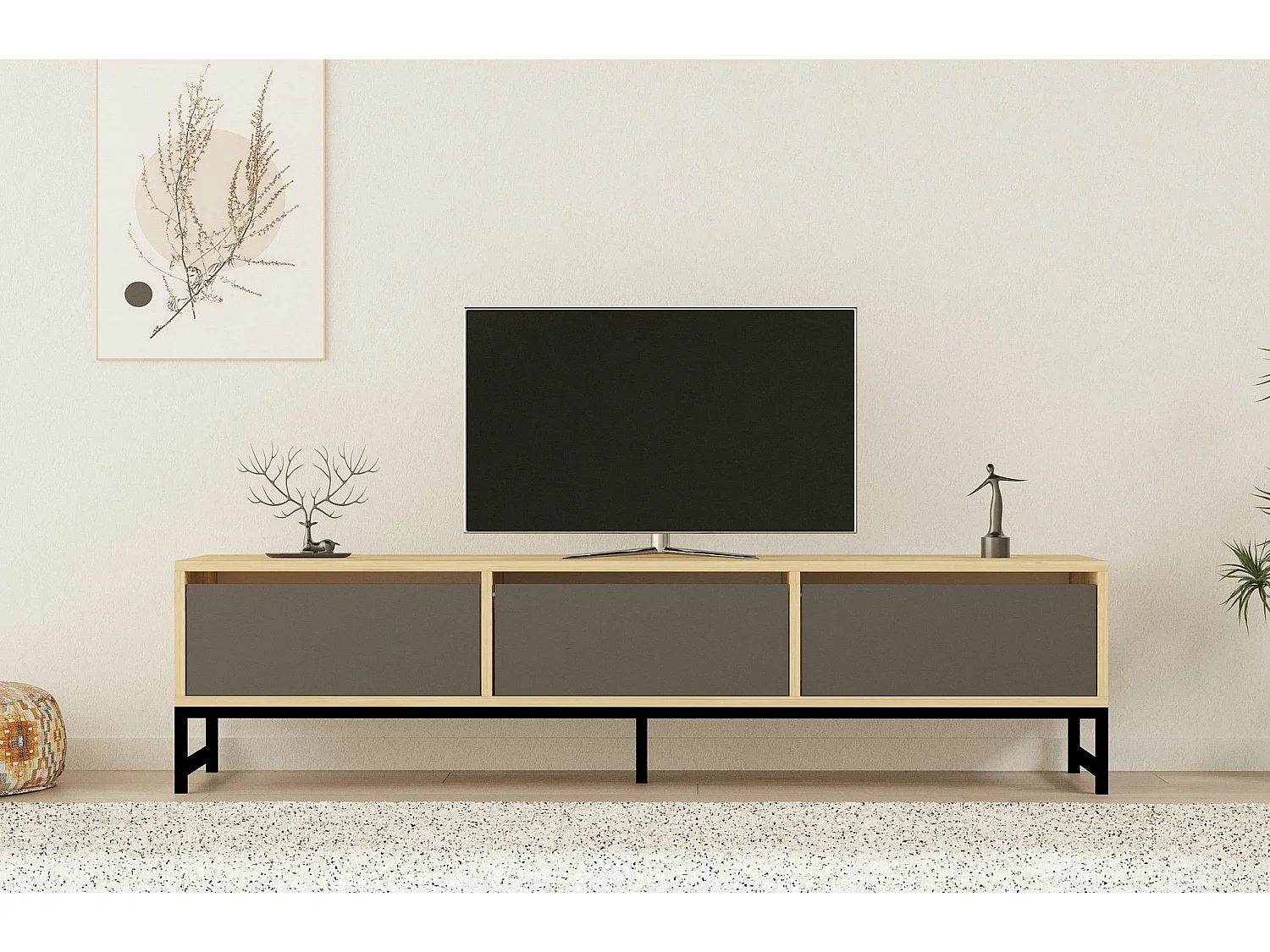 TV-Ständer – 160 cm x 40 cm x 40 cm – Schwarz, Anthrazit und Saphir – Melamin