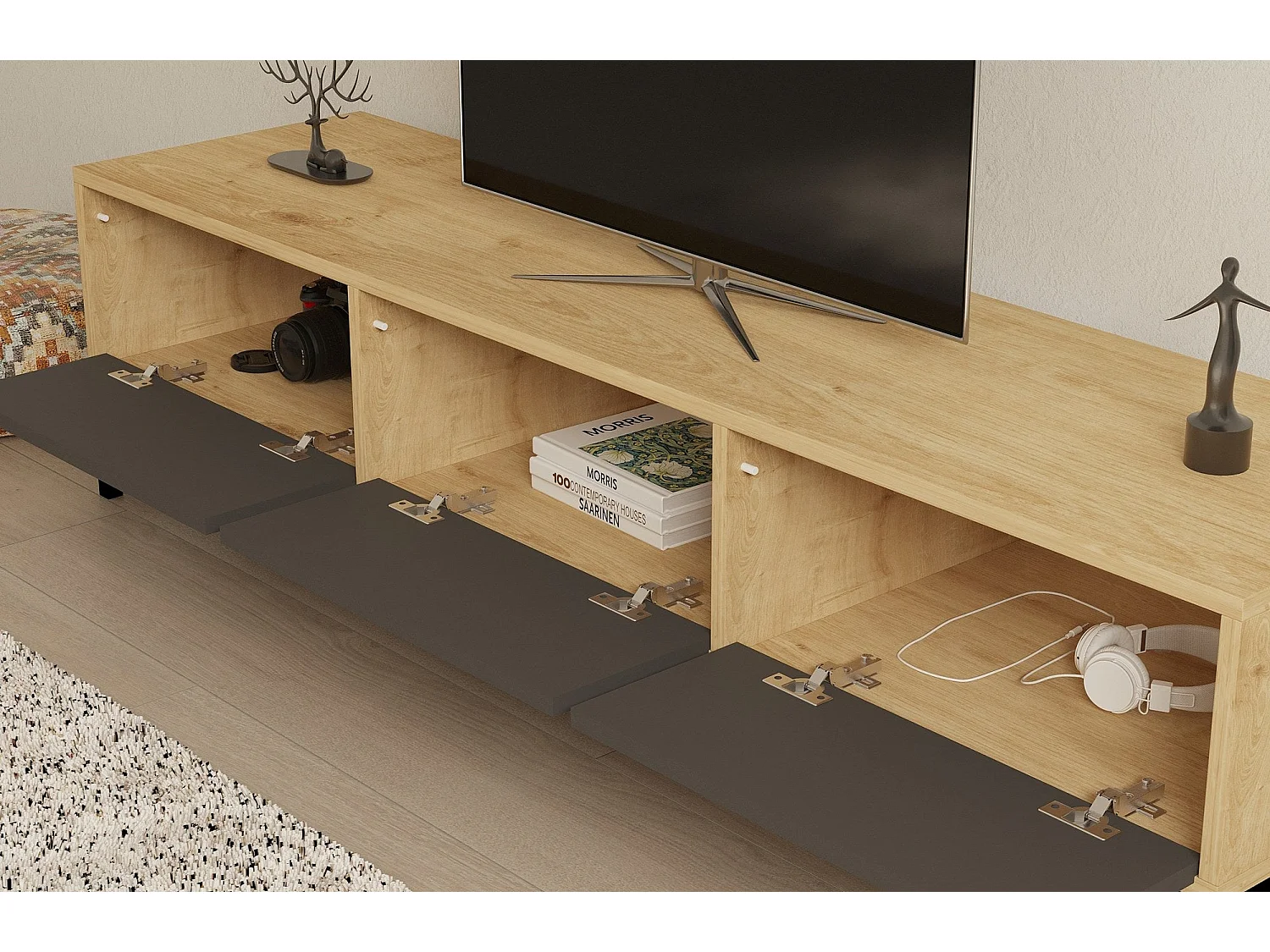 TV-Ständer – 160 cm x 40 cm x 40 cm – Schwarz, Anthrazit und Saphir – Melamin