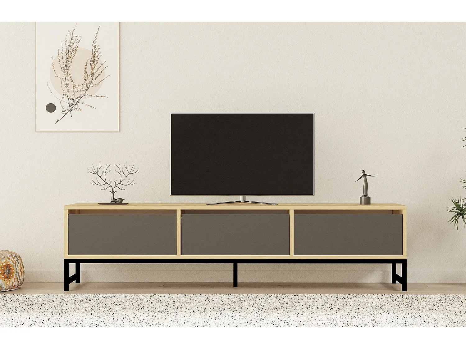 TV-Ständer – 160 cm x 40 cm x 40 cm – Schwarz, Anthrazit und Saphir – Melamin