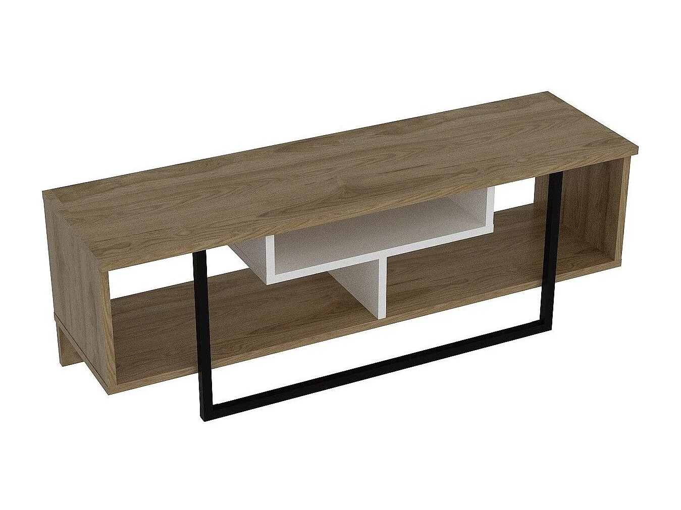 Moderne tv-standaard met wandmontagemogelijkheid, 119,4 cm, wit/zwart/eiken | 100% melamine gecoat, 18 mm dik | Stijlvol design met meerdere planken en opbergruimte