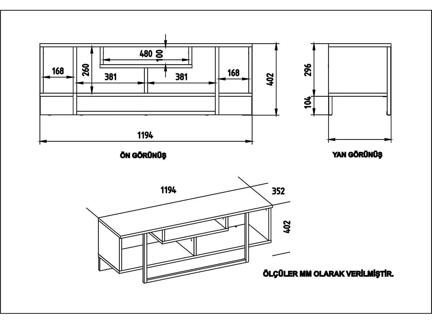 Moderne tv-standaard met wandmontagemogelijkheid, 119,4 cm, wit/zwart/eiken | 100% melamine gecoat, 18 mm dik | Stijlvol design met meerdere planken en opbergruimte