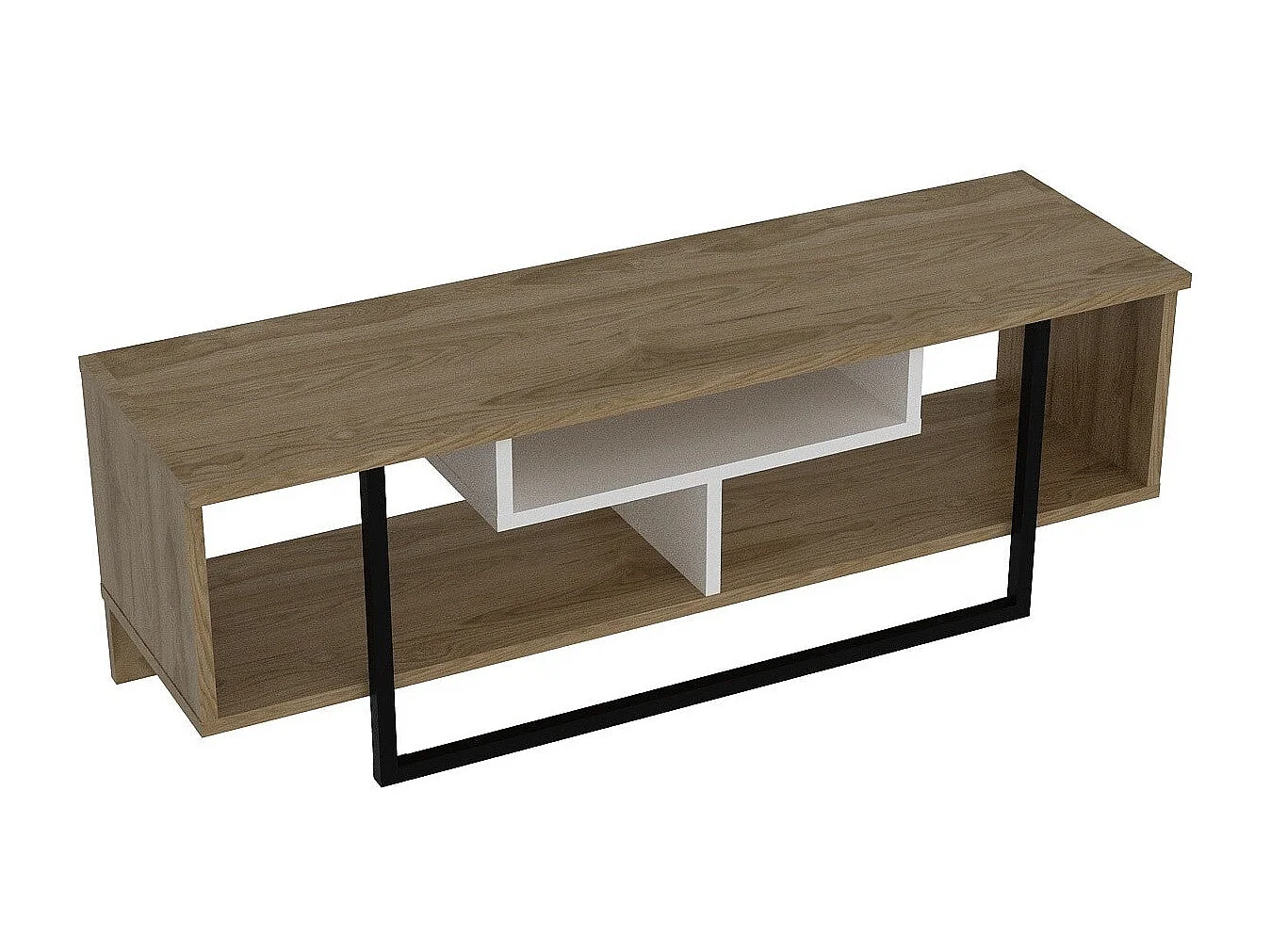 Moderne tv-standaard met wandmontagemogelijkheid, 119,4 cm, wit/zwart/eiken | 100% melamine gecoat, 18 mm dik | Stijlvol design met meerdere planken en opbergruimte