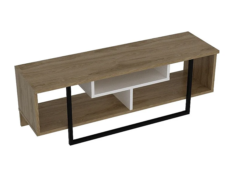 Moderne tv-standaard met wandmontagemogelijkheid, 119,4 cm, wit/zwart/eiken | 100% melamine gecoat, 18 mm dik | Stijlvol design met meerdere planken en opbergruimte