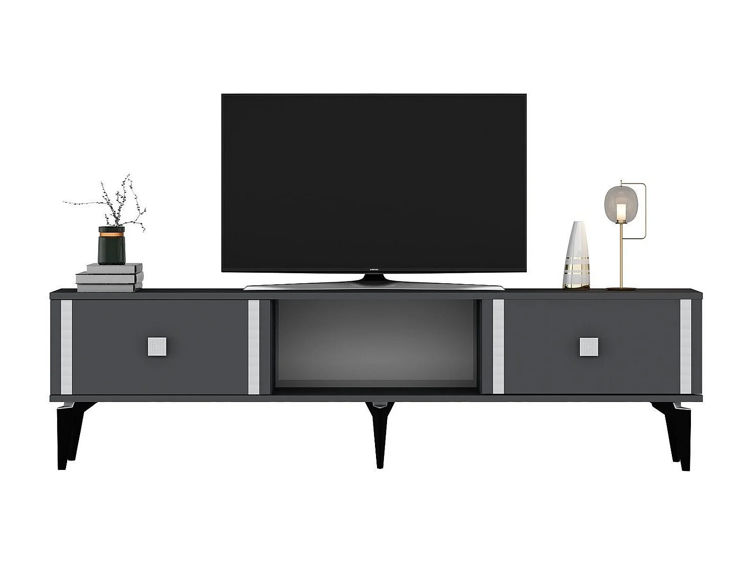 TV-Ständer – 150 cm breit – Anthrazit und Silber – Melaminbeschichtete Spanplatte