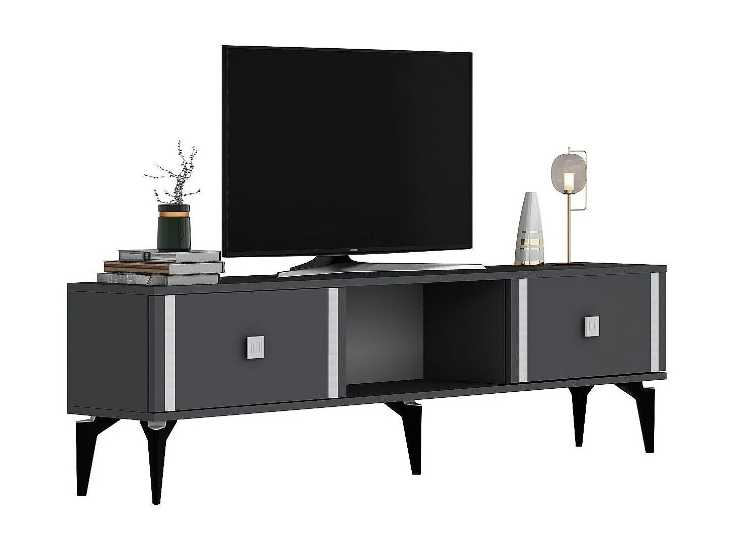 TV-Ständer – 150 cm breit – Anthrazit und Silber – Melaminbeschichtete Spanplatte