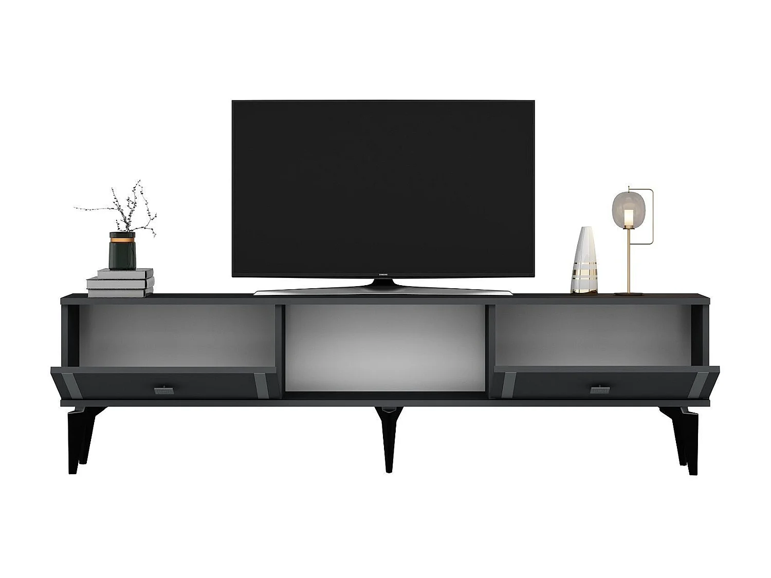 TV-Ständer – 150 cm breit – Anthrazit und Silber – Melaminbeschichtete Spanplatte