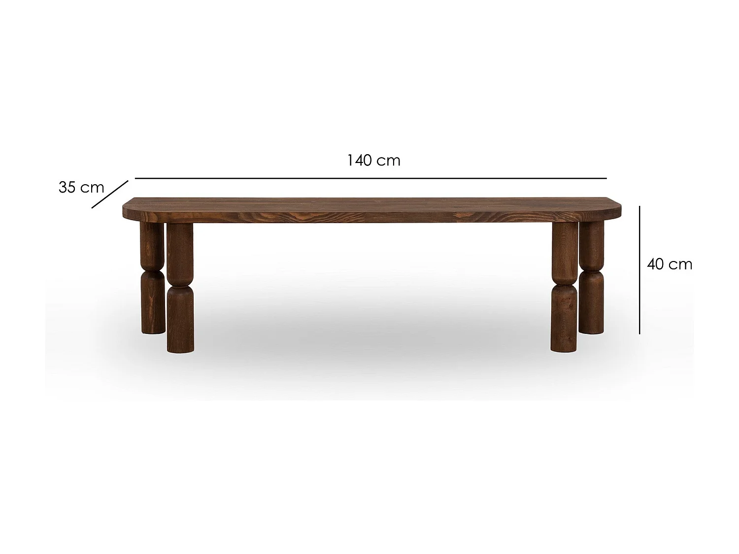 Meuble TV en bois massif, coloris noyer, 140 x 40 x 35 cm | Finition ultra-mate à base d'eau et résistante aux UV | Design élégant et durable pour un salon moderne