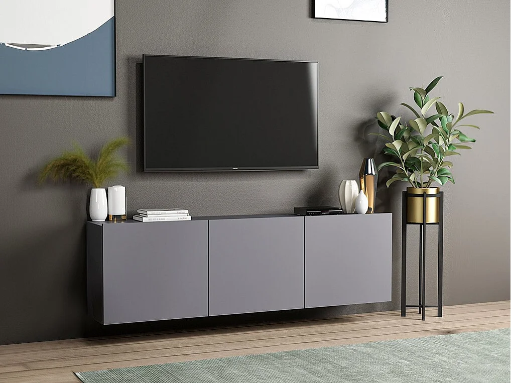 Meuble TV – 150 cm x 44 cm x 31 cm – Anthracite – Mélamine