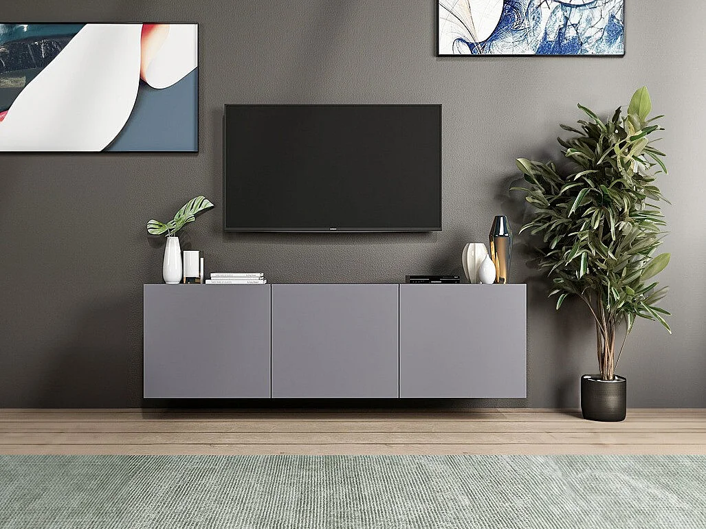 Meuble TV – 150 cm x 44 cm x 31 cm – Anthracite – Mélamine