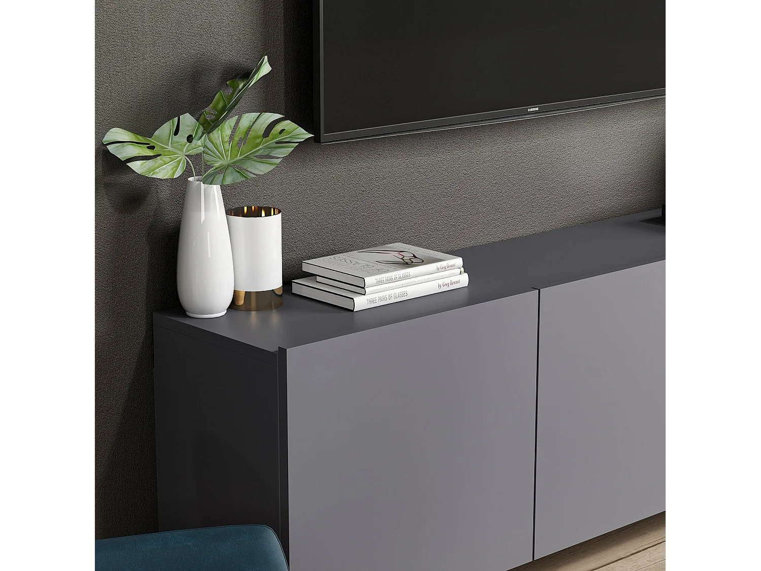 Meuble TV – 150 cm x 44 cm x 31 cm – Anthracite – Mélamine