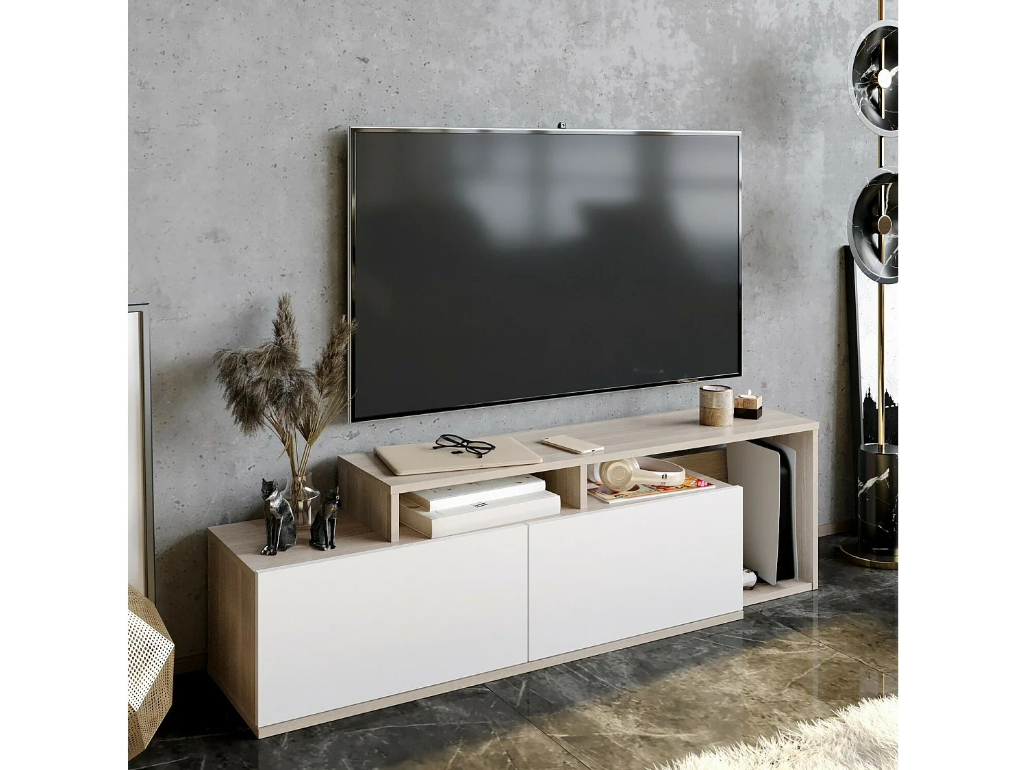 Meuble TV moderne – 149,8 cm – Córdoba et Blanc – Panneau de particules
