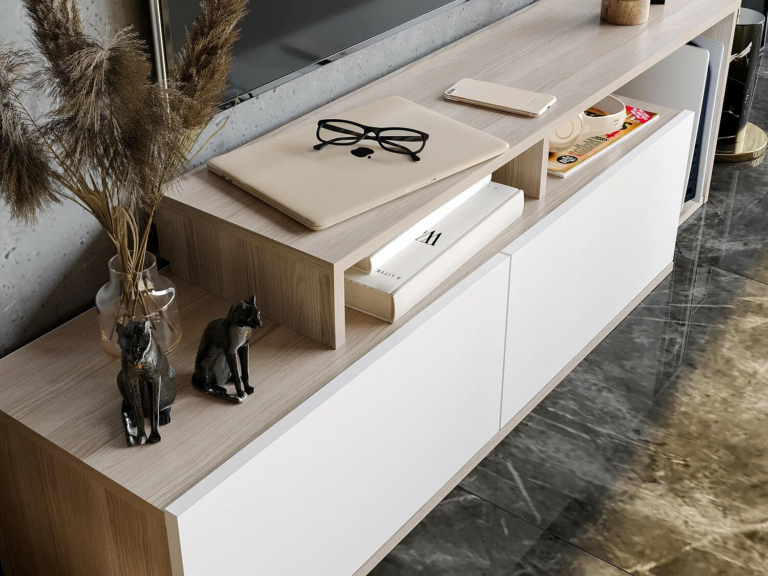 Meuble TV moderne – 149,8 cm – Córdoba et Blanc – Panneau de particules