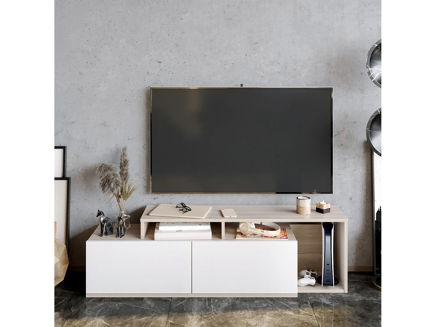 Meuble TV moderne – 149,8 cm – Córdoba et Blanc – Panneau de particules