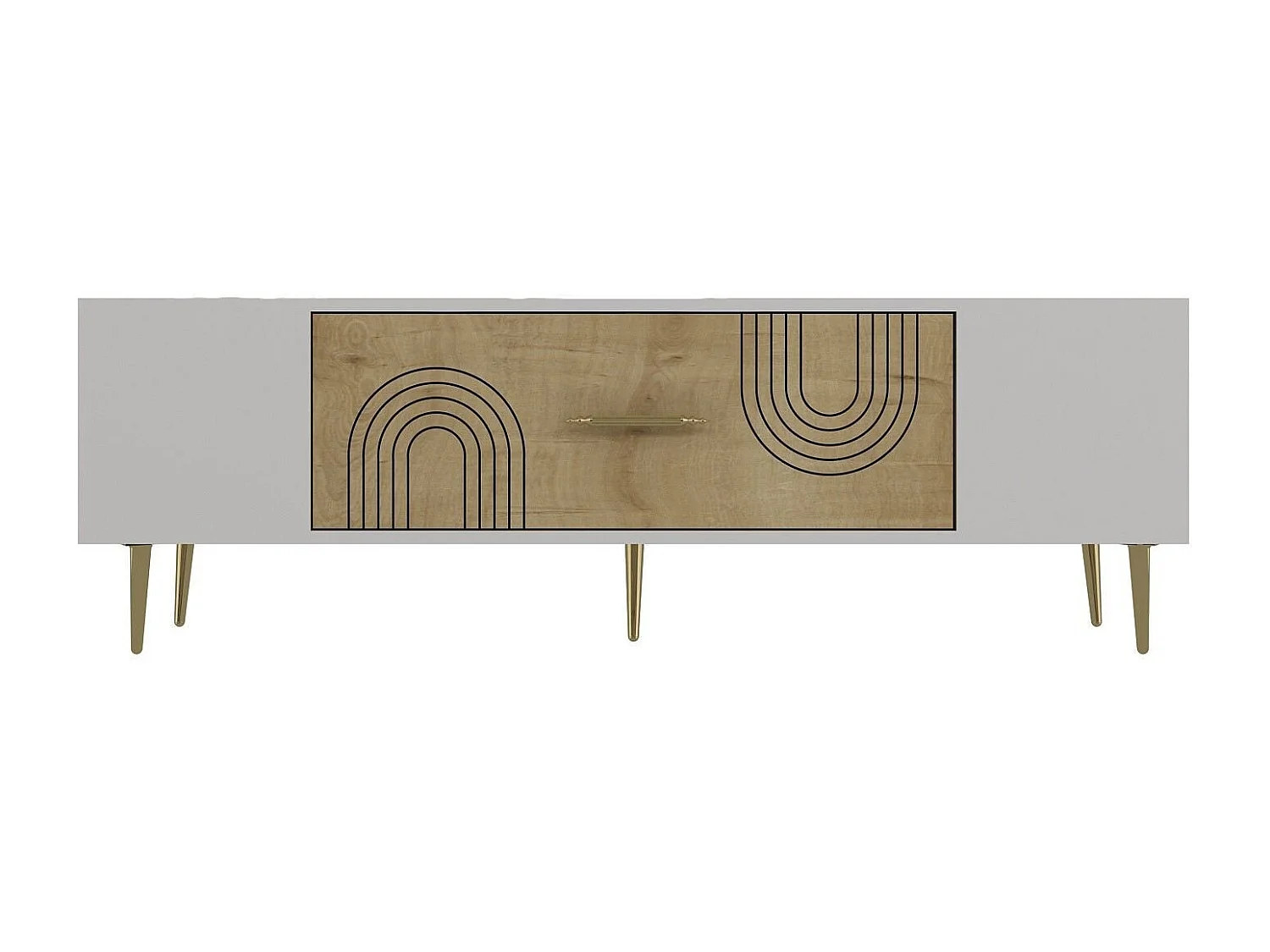 TV-Ständer – 150 cm x 48,2 cm x 29,6 cm – Saphir-Eiche, Weiß, Gold – Spanplatte