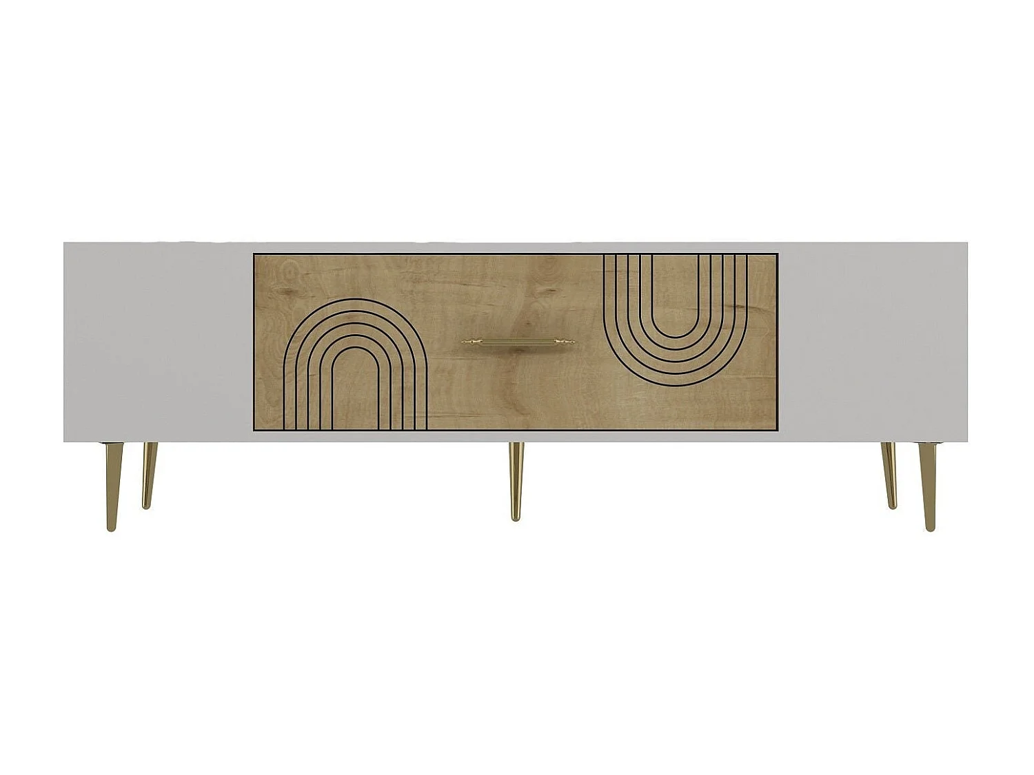 TV-Ständer – 150 cm x 48,2 cm x 29,6 cm – Saphir-Eiche, Weiß, Gold – Spanplatte