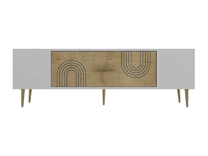 TV-Ständer – 150 cm x 48,2 cm x 29,6 cm – Saphir-Eiche, Weiß, Gold – Spanplatte