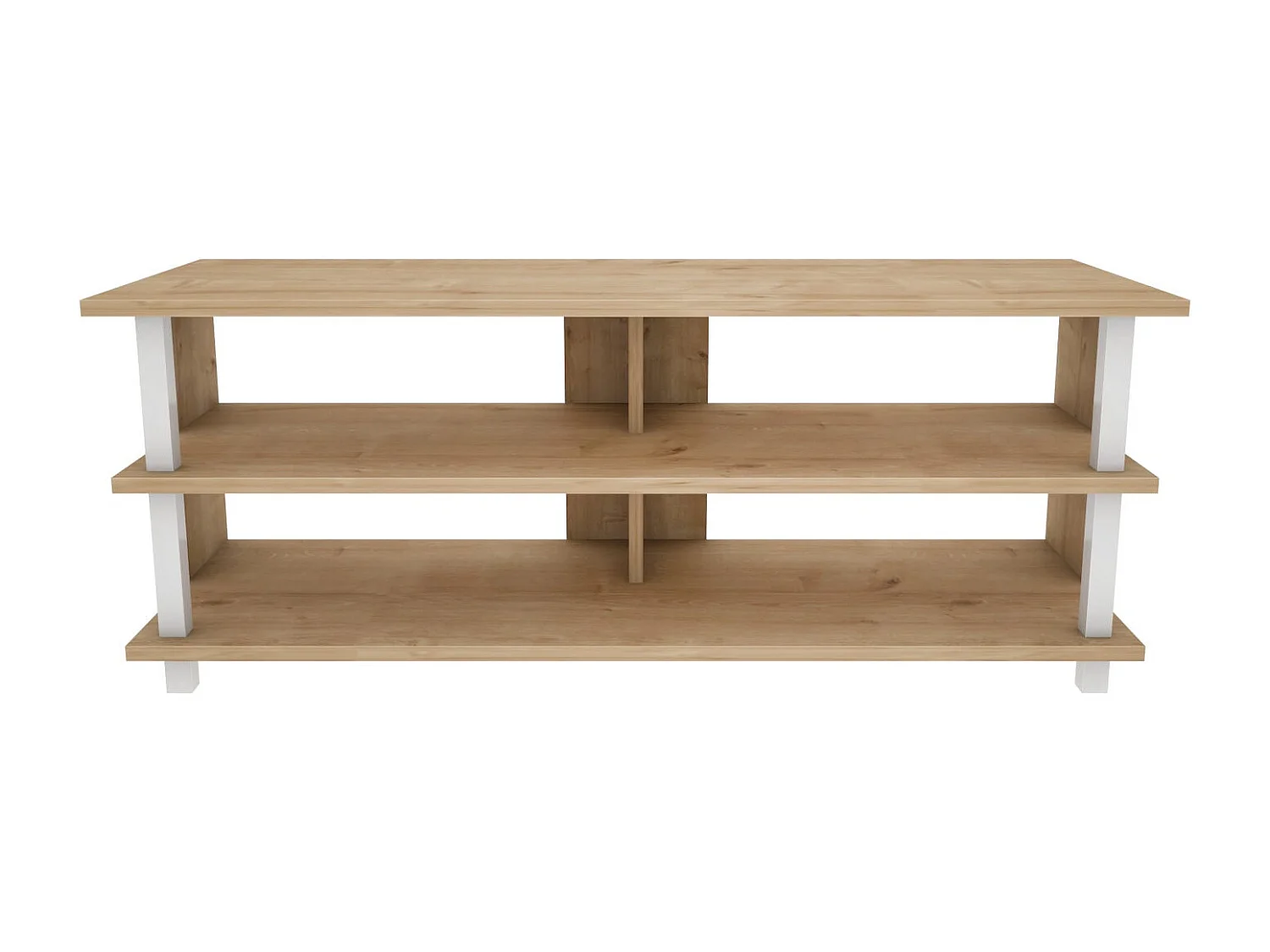Scandinavische tv-standaard, wit en eiken, 120 x 44,6 x 47,4 cm | 100% melamine gecoate spaanplaat, 18 mm dik | Stijlvol en functioneel voor moderne woonkamers