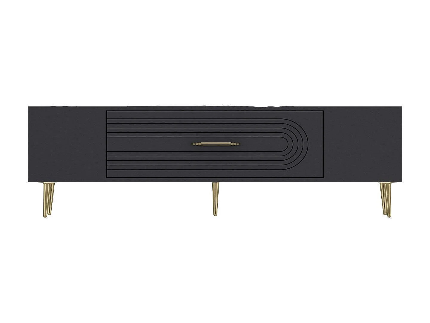 TV-Ständer – 150 cm x 48,2 cm x 29,6 cm – Anthrazit und Gold – Melaminbeschichtete Spanplatte