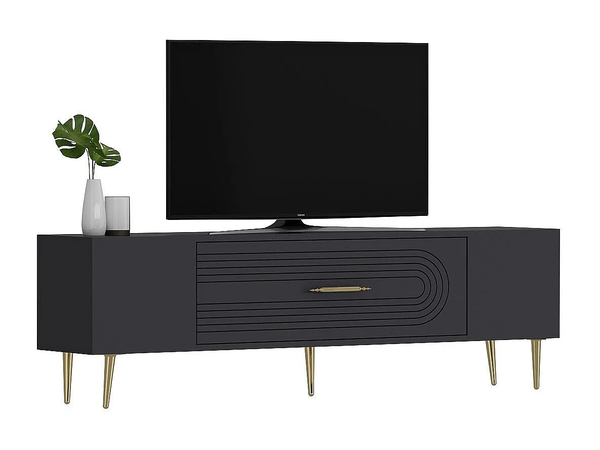 TV-Ständer – 150 cm x 48,2 cm x 29,6 cm – Anthrazit und Gold – Melaminbeschichtete Spanplatte