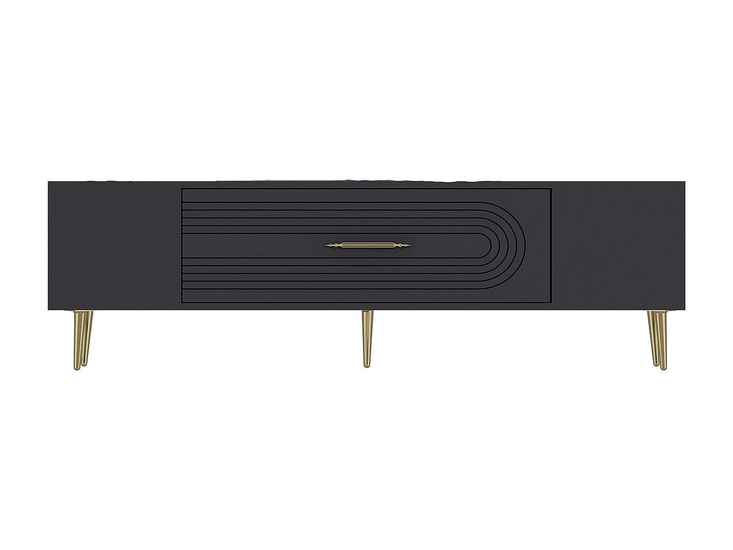 TV-Ständer – 150 cm x 48,2 cm x 29,6 cm – Anthrazit und Gold – Melaminbeschichtete Spanplatte