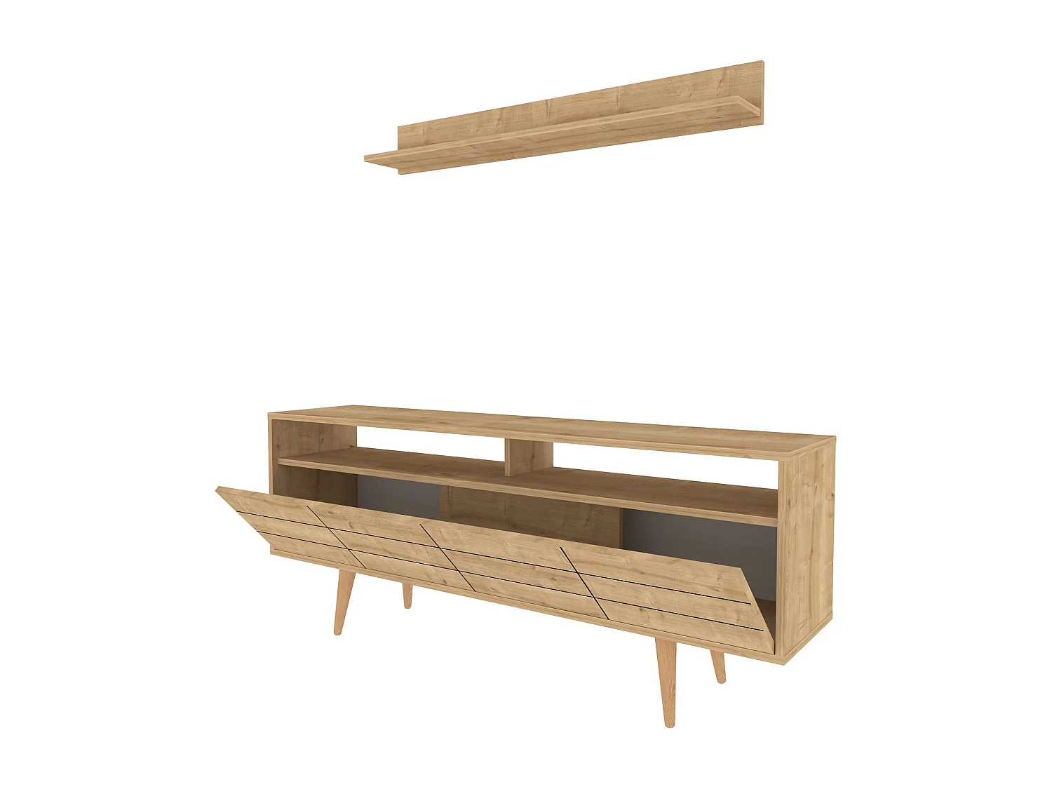 Sapphire TV-Ständer, 160 cm x 35 cm x 64,5 cm | 100 % melaminbeschichtete Spanplatte, 18 mm dick | Stilvolle und funktionale Aufbewahrung für moderne Wohnzimmer