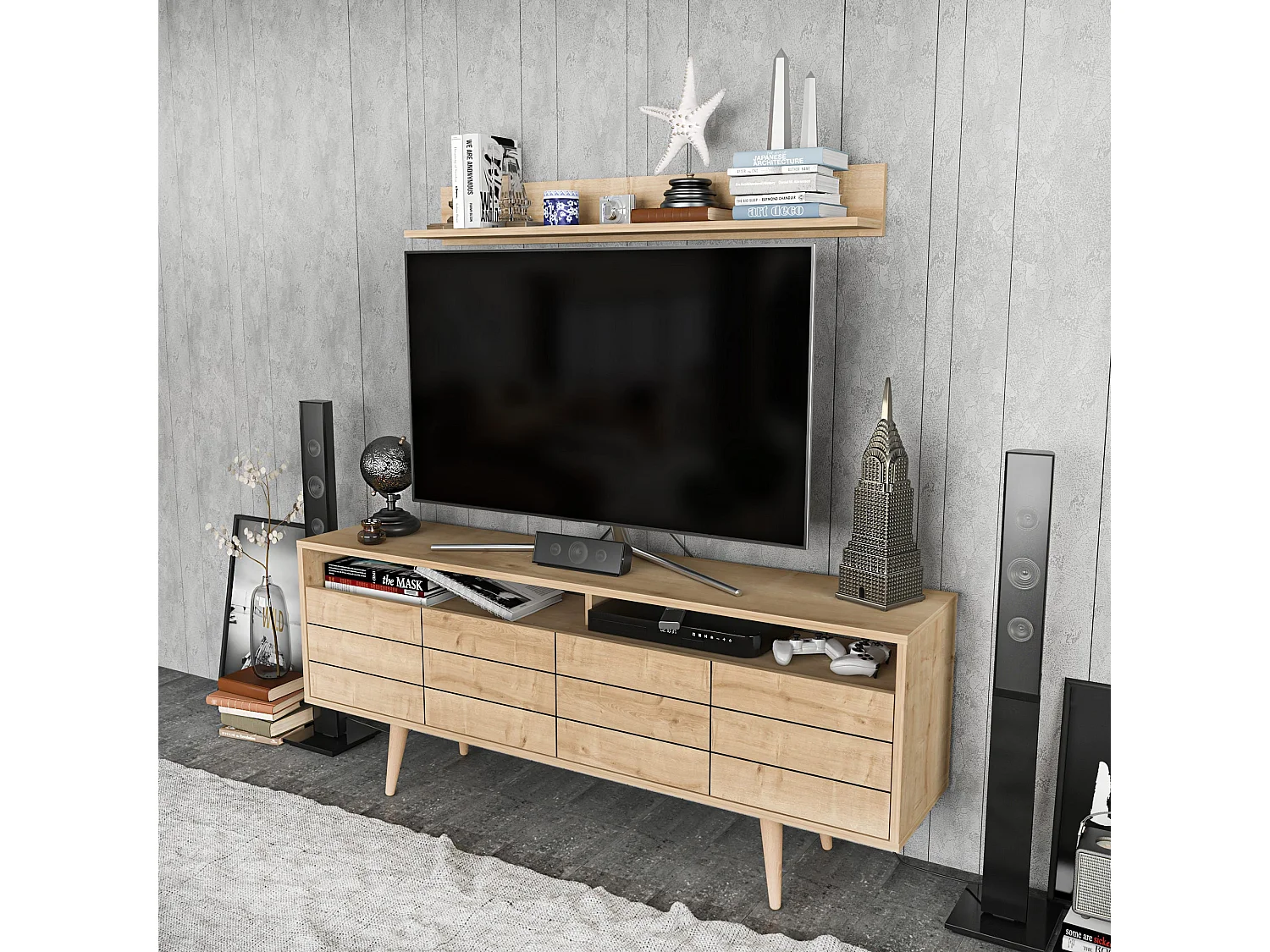 Sapphire TV-Ständer, 160 cm x 35 cm x 64,5 cm | 100 % melaminbeschichtete Spanplatte, 18 mm dick | Stilvolle und funktionale Aufbewahrung für moderne Wohnzimmer