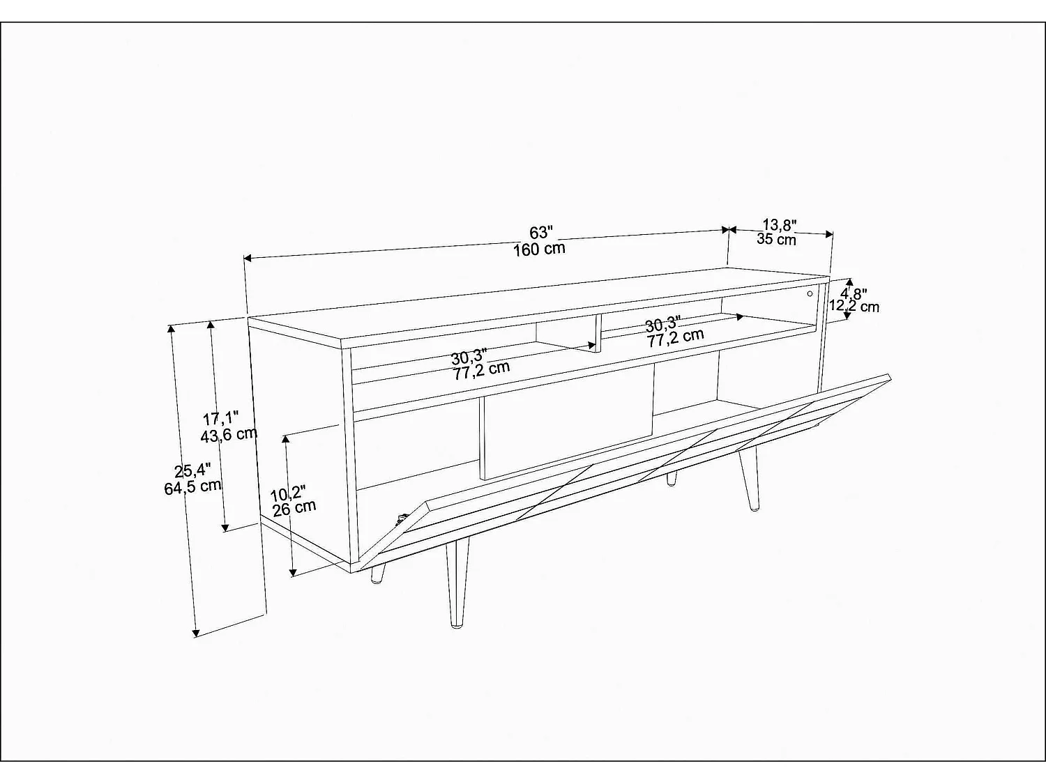 Sapphire TV-Ständer, 160 cm x 35 cm x 64,5 cm | 100 % melaminbeschichtete Spanplatte, 18 mm dick | Stilvolle und funktionale Aufbewahrung für moderne Wohnzimmer