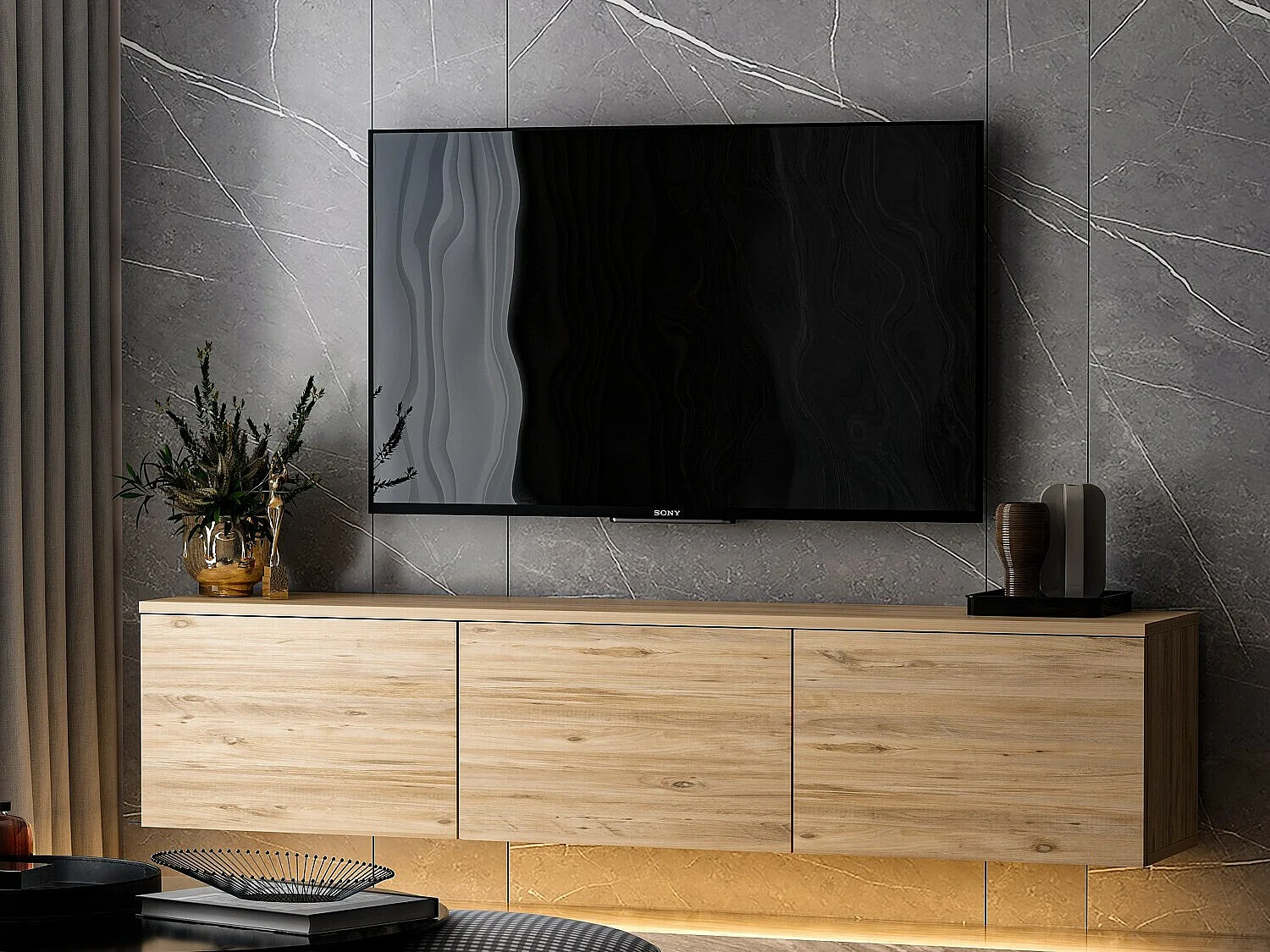 Mobile TV in pino atlantico – 160 cm x 35 cm x 32 cm – melamina