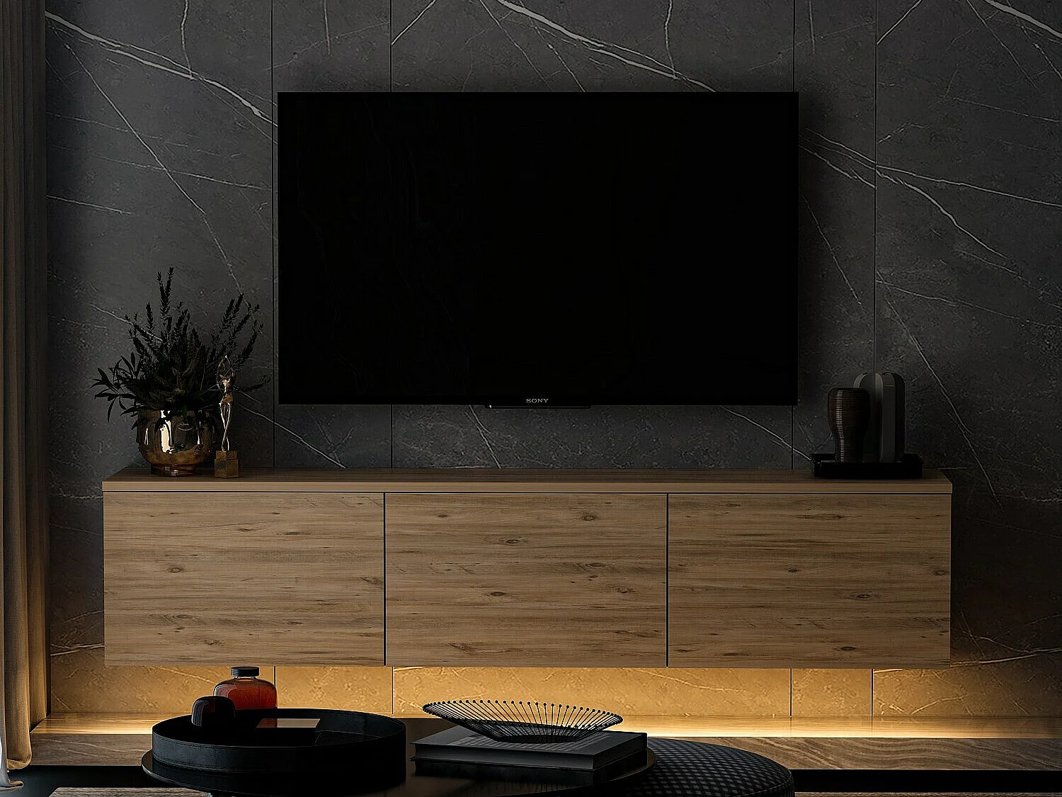 Mobile TV in pino atlantico – 160 cm x 35 cm x 32 cm – melamina