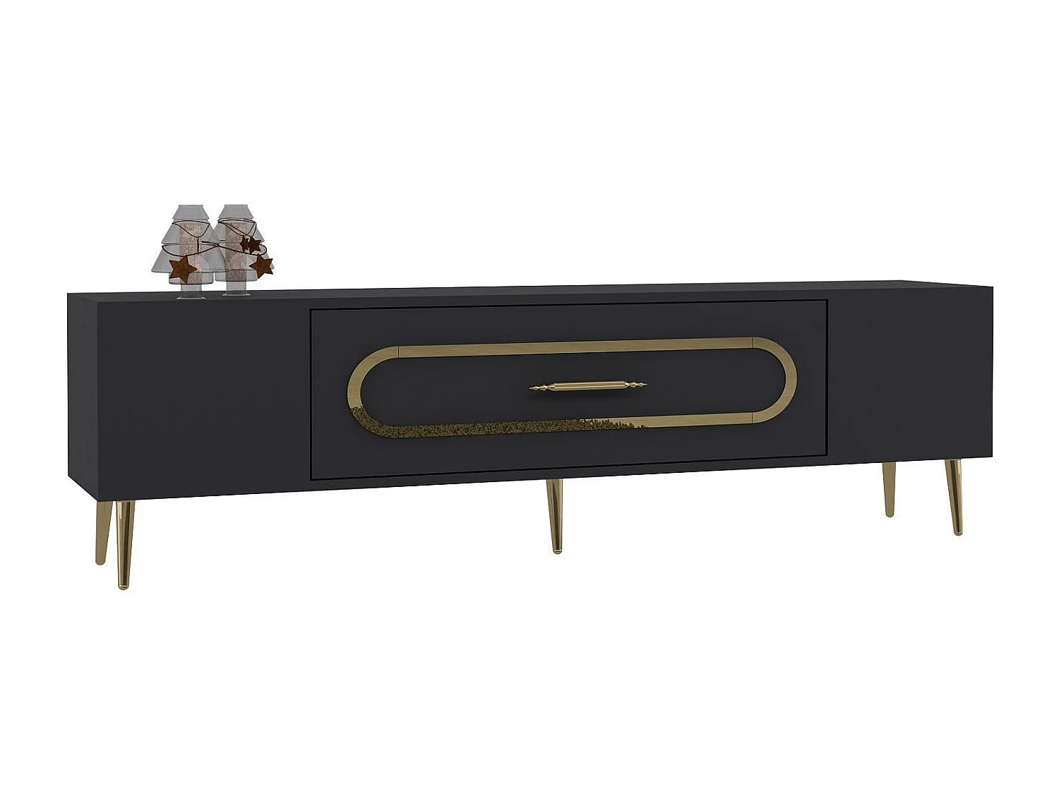 TV-Ständer – 150 cm x 48,2 cm x 29,6 cm – Anthrazit und Gold – Melaminbeschichtete Spanplatte