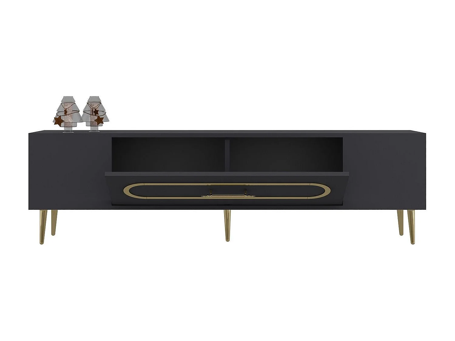 TV-Ständer – 150 cm x 48,2 cm x 29,6 cm – Anthrazit und Gold – Melaminbeschichtete Spanplatte