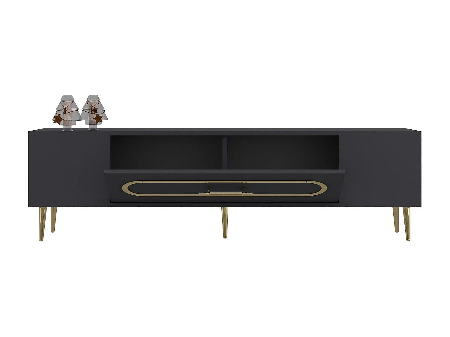 TV-Ständer – 150 cm x 48,2 cm x 29,6 cm – Anthrazit und Gold – Melaminbeschichtete Spanplatte