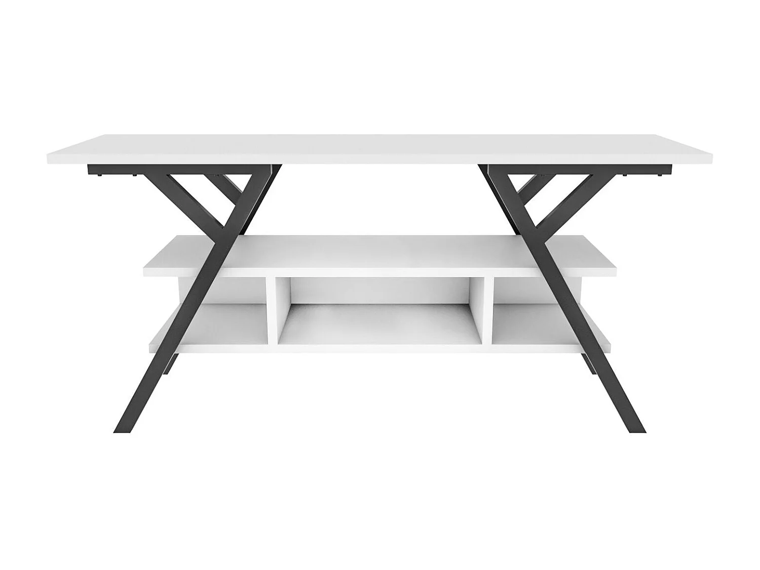 Eleganter schwarz-weißer TV-Ständer, 120 x 35 x 55 cm | 100 % melaminbeschichtete Spanplatte, 18 mm stark, stabiler Metallrahmen | Modernes Wohnzimmerdesign