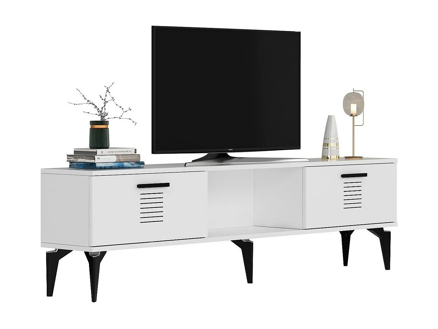 Meuble TV – 150 cm x 44,6 cm x 29,6 cm – Blanc – MDF