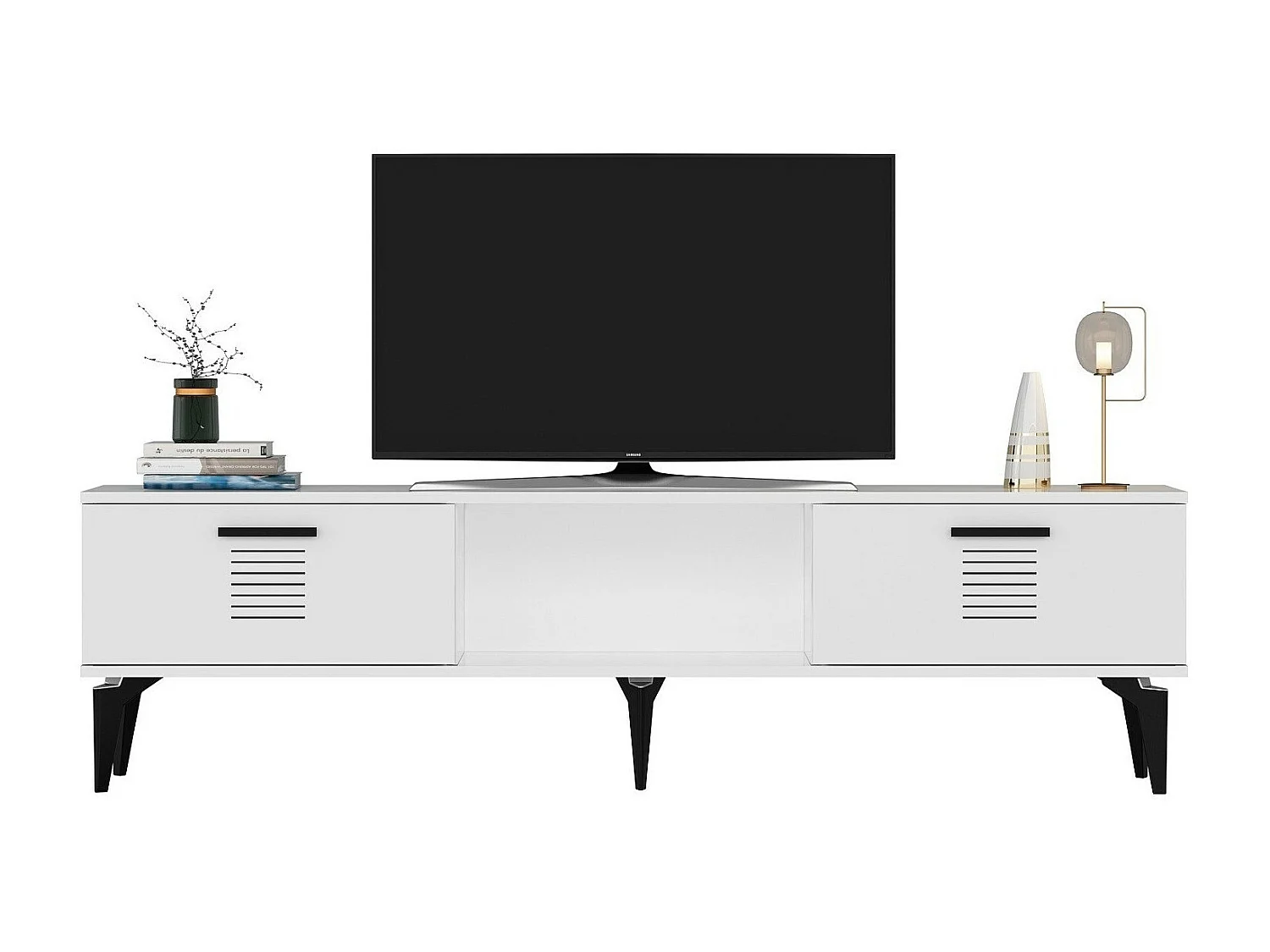 Meuble TV – 150 cm x 44,6 cm x 29,6 cm – Blanc – MDF