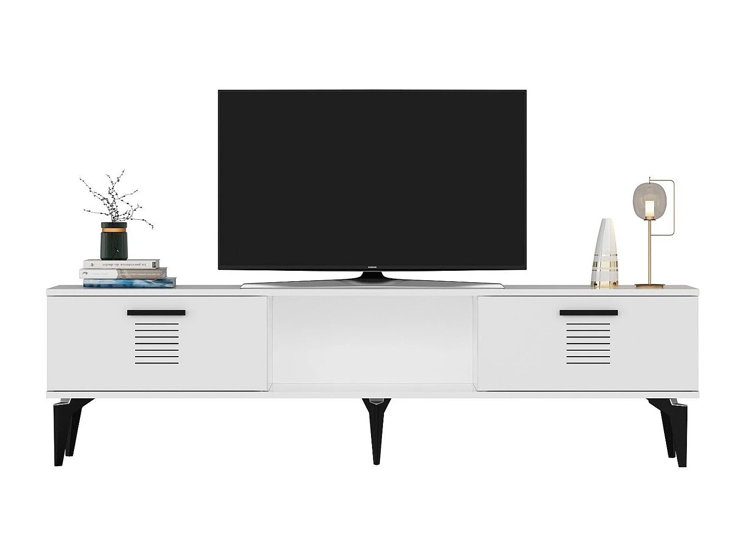 Meuble TV – 150 cm x 44,6 cm x 29,6 cm – Blanc – MDF