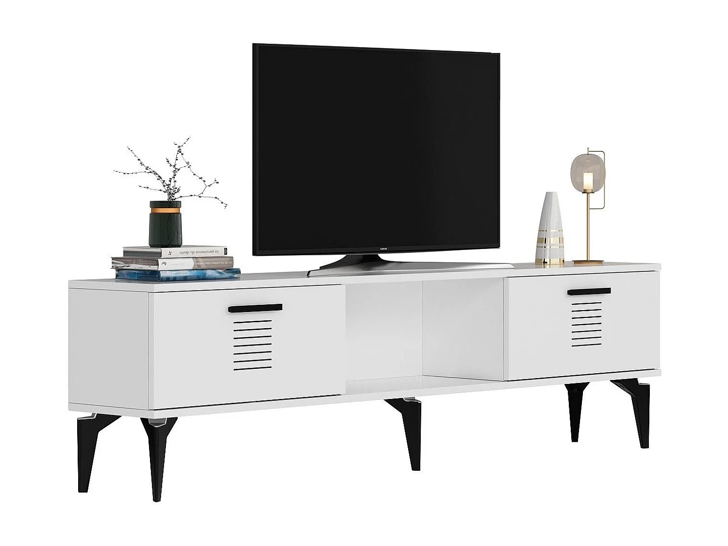 Meuble TV – 150 cm x 44,6 cm x 29,6 cm – Blanc – MDF