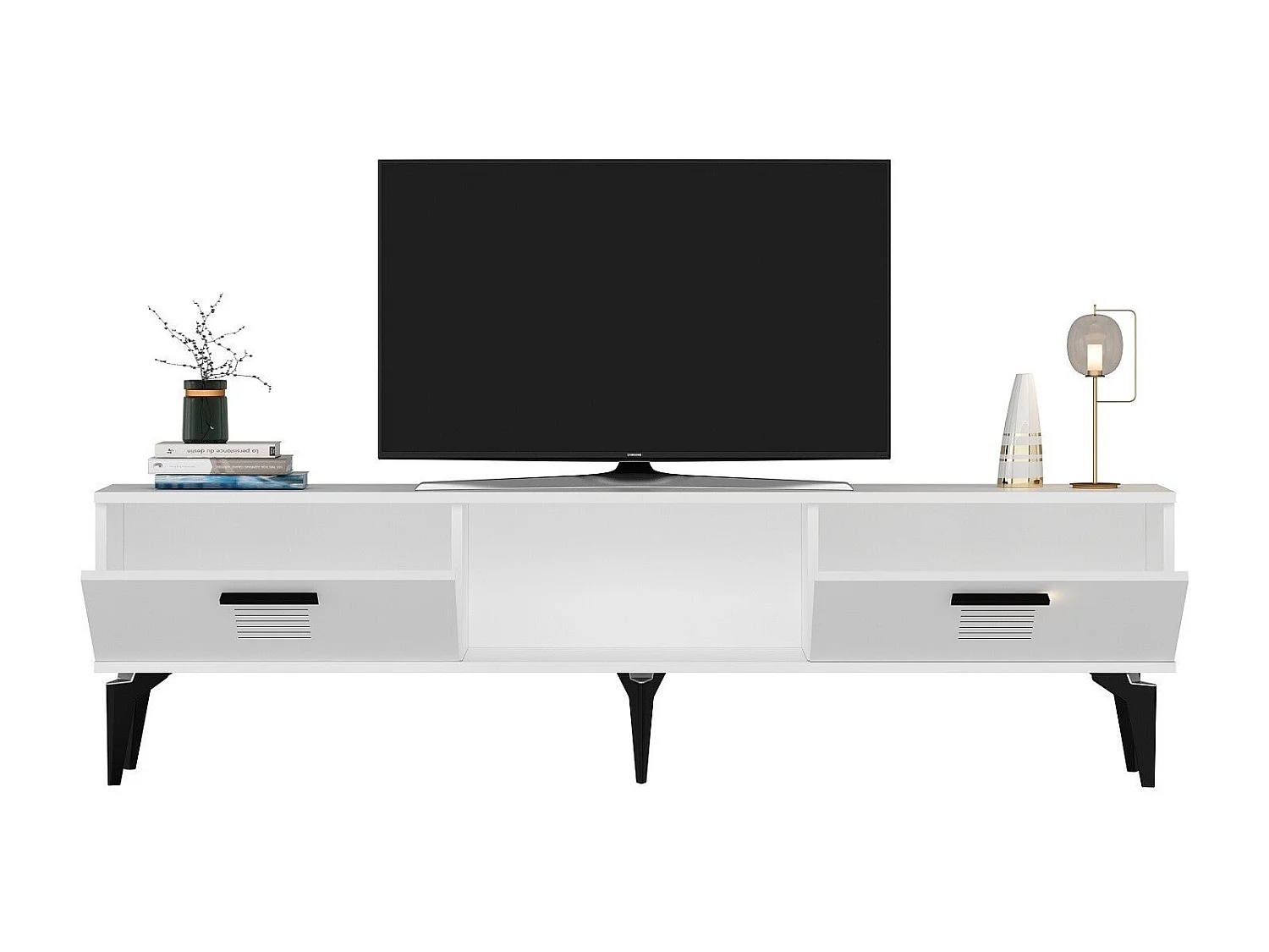 Meuble TV – 150 cm x 44,6 cm x 29,6 cm – Blanc – MDF