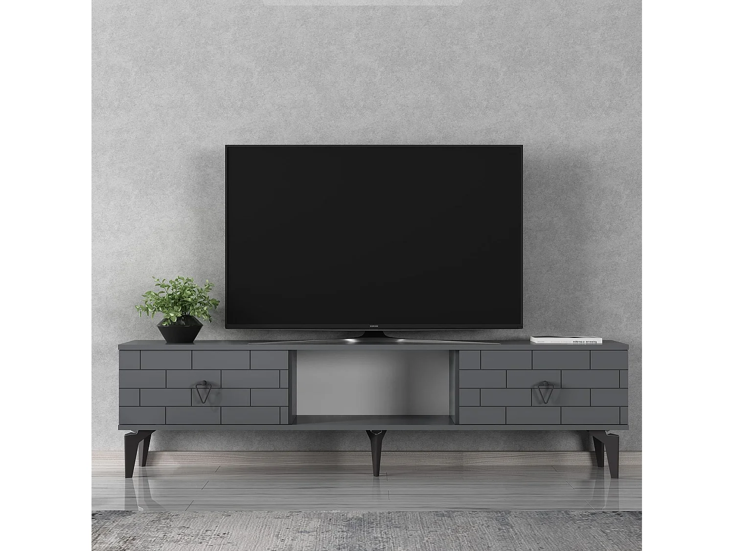 TV-Ständer – 150 cm x 44,6 cm x 29,6 cm – Anthrazit – Melaminbeschichtete Spanplatte
